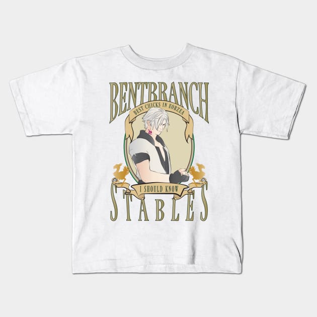 Bentbranch Chocobo Stables- FFXIV Kids T-Shirt by TionneDawnstar